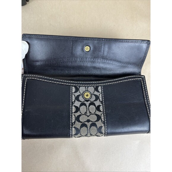 COACH Black Long Wallet Leather BRW Plain Signature - Picture 8 of 12